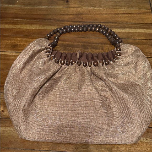 Handbags - Chic Tan Beaded Handle Women's Shoulder Bag